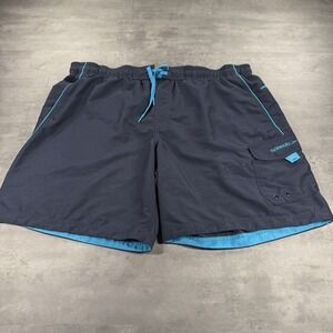 Speedo Bathing Suit Swim Trunks Men‎ XL Blue Navy Lined Cargo Pockets Stretch